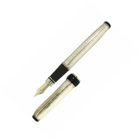 Sterling Silver Fountain Pen - Via Roma Wave Design - Hallmarked Sterling Silver