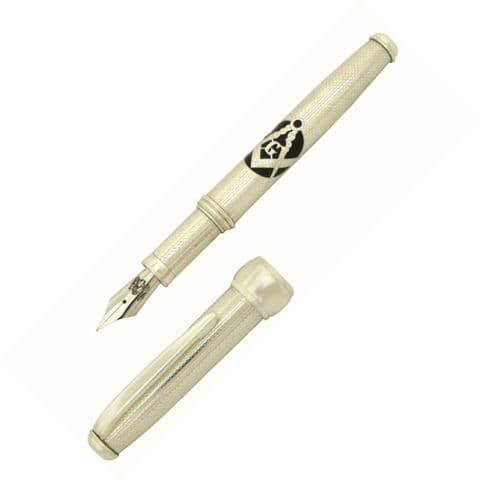 Sterling Silver Masonic Fountain Pen - Via Roma Fine Barley Pattern - Hallmarked Sterling Silver