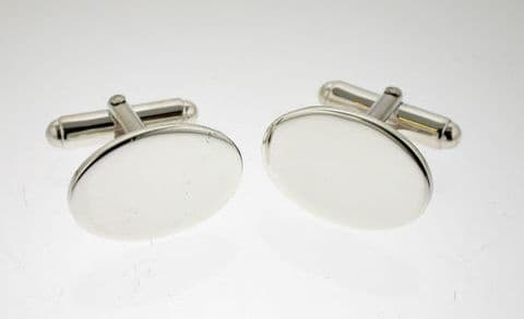 Sterling Silver Plain Hallmarked Oval Cufflinks