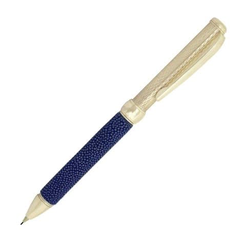 Sterling Silver Propelling Pencil - Via Roma Barleycorn Design and Blue Stingray Skin - Hallmarked Sterling Silver