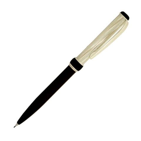 Sterling Silver Propelling Pencil - Via Roma Twist Design and Black Lacquer - Hallmarked Sterling Silver