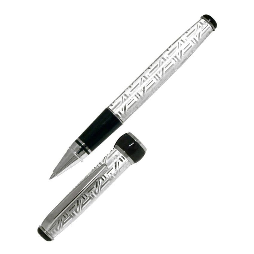 Sterling Silver Rollerball Pen - Via Roma Aztec Design - Hallmarked Sterling Silver | Silver Pen | Silver Rollerball Pen