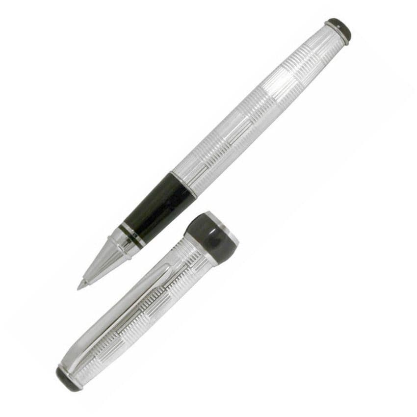 Silver Rollerball Pen - Via Roma Geometric | Engraved Pens | Silver Pen