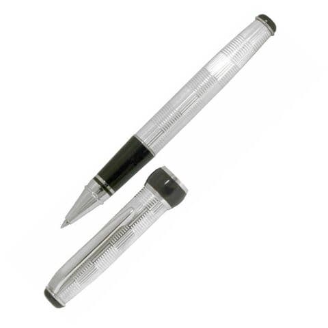 Sterling Silver Rollerball Pen - Via Roma Geometric Design - Hallmarked Sterling Silver