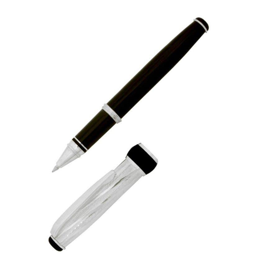 Sterling Silver Rollerball Pen - Via Roma Twist Design and Black Lacquer -  Hallmarked Sterling Silver | Silver Pen | Silver Rollerball Pen