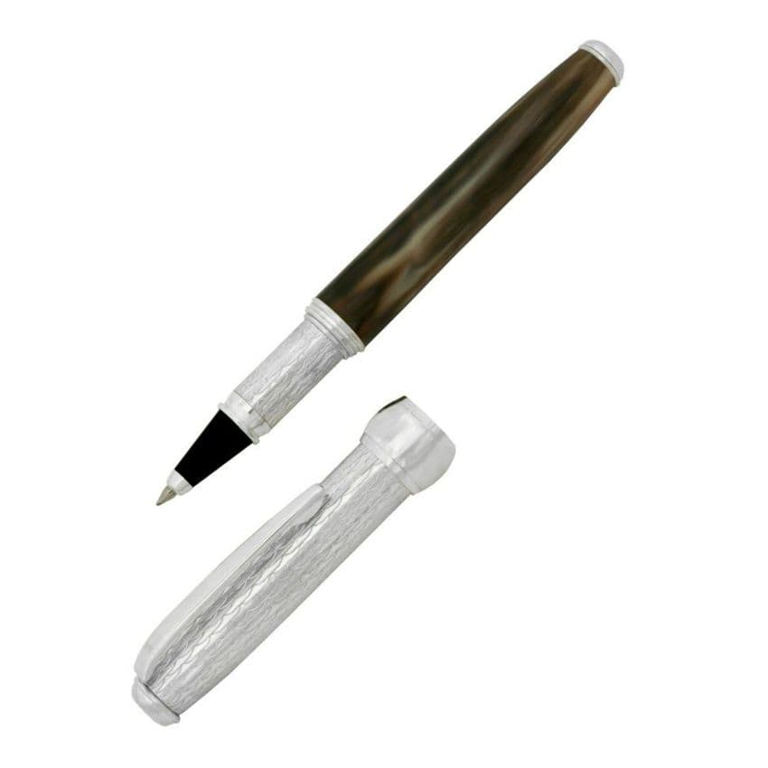 Sterling Silver Fountain Pen - Via Roma Wave Design and Horn - Hallmarked Sterling Silver | Silver Pen | Silver Rollerball Pen