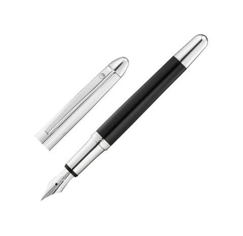 Sterling Silver Waldmann Fountain Pen - Pocket - Black Lacquer