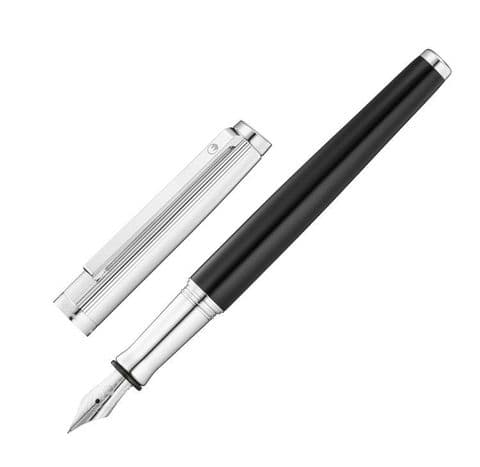 Sterling Silver Waldmann Fountain Pen - Tuscany - Black Lacquer
