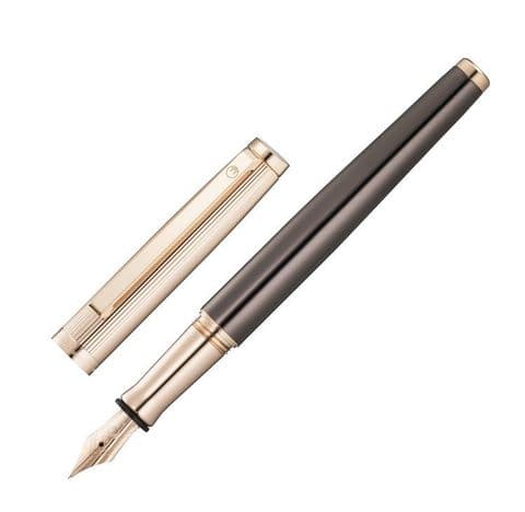 Sterling Silver Waldmann Fountain Pen - Tuscany - Chocolate Lacquer and 18 CT Gold Plate