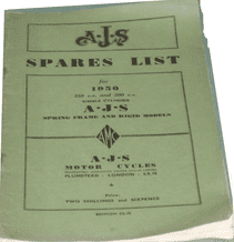 A.J.S Spares list for 1950 350cc and 500cc Single Cylinder A.J.S Spring Frame And Rigid Models