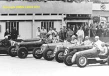 AUSTIN 7 Twin Cam & ERAs including B Bira. Lined up Brooklands circa 1937