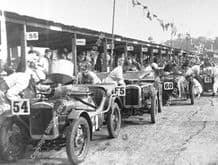 AUSTIN 7s & MGs in Pits before Brooklands Double-12 1931. Victoria Worsley nearest
