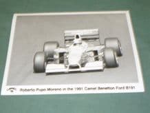 BENETTON B191 F1 Moreno. Original 8.5x6.5" Press Office photo (A)