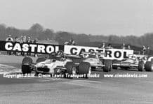 Brabham BT36 photo (Graham Hill) &  March 712s (Peteron and Bell) Thruxton  F2 1971