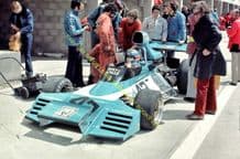 Brabham BT42. Gerard Larrousse. Belgian GP pits 1974. Photo