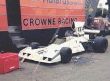Brabham BT43. Martin Birrane.  Mallory Park F5000 1975. paddock photo