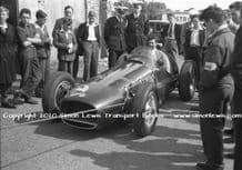 BRM V16 Mk2 (P15) Flockhart's car in paddock. Tony Rudd at the wheel. Castle Combe August 1954
