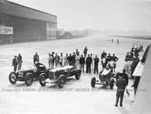 Brooklands 500 Miles start 1936.Photo. Duesenberg, Lagonda LG45R & Pacey Hassan