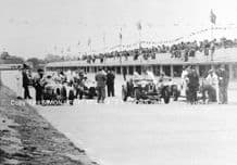 Bugatti LMB Special, Alfa Romo 8C and Maseratis. Photo at Brooklands , late 1930s