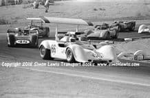 Chaparral 2G. Jim Hall leads Gurney etc. Photo Riverside Can Am 1968
