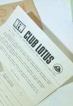 CLUB LOTUS membership form with postmarked envelope 20 Aug 1968