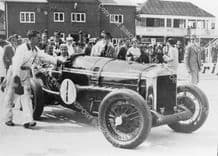 Delage 10.5 litre. Land Speed Record Car. Mrs Kay Petre. Brooklands paddock circa 1933