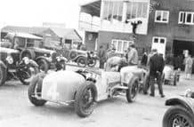 Delage 15 S 8 team cars in paddock .RAC Grand Prix, Brooklands 1927