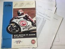 DUTCH TT Moto GP 1992 ASSEN Original programme & timing sheets