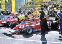 FERRARI 126C TURBO photo. Gilles Villeneuve. Pits. Las Vegas GP 1981