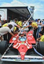 FERRARI 126C TURBO photo. Gilles Villeneuve. Pits. Spanish GP 1981