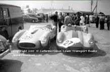 FERRARI 250 Testa Rossa & ENB Lister Jaguar 1958 Silverstone paddock