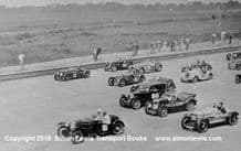Frazer Nashs and MGs in a mass-start at Brooklands,Photo of unknown event mid 1930s.