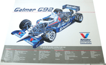 GALMER Indycar cutaway drawing by Tony Matthews, 1992 VALVOLINE poster.