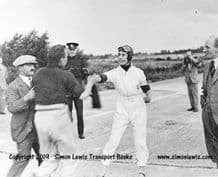 Hon Victoria Worsley & R Latham Boote passing the baton,  Brooklands relay race c.1931