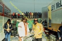 JAMES HUNT and MIKE HAILWOOD In paddock Silverstone 1974 10x7" photo