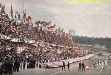 LE MANS Start scene 1965. Ford GT40s , Ferrari 250LMs etc. colour photo