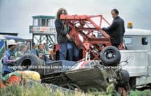 LEC LRP01 David Purley wreck being craned away British GP 1977 pre qualifying