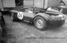 LISTER JAGUAR "HCH 736"Halford's car 1958 Silverstone paddock