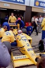 Lotus 100T Nakajima photo Silverstone pits 1988 (a)