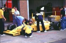 Lotus 102 Lamborghini Donnelly Silverstone pits 1990 (b)