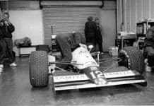 Lotus 102D Herbert car pits British GP 1991 (a)