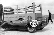 Lotus 15 beside ENB transporter.Graham Hill Goodwood Easter 1958