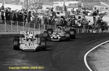 LOTUS 56 Plymouth. George Follmer leads Bobby Unser (Eagle) Riverside USAC 1969 10x7" photo