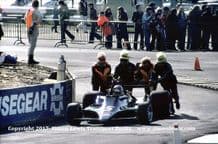 Lotus 79 Mario Andretti  being pushed in pit lane 1978 Silverstone Daily Express F1