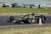 Lotus 80 Mario Andretti. Photo at speed British GP practice 1979 (he raced a 79)
