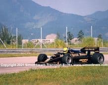 Lotus 97T Senna at speed Brazil GP 1985. Rio.