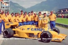 Lotus 99T Honda Turbo and team with Senna, Nakajima, Warr etc F1 Brazil GP 1987