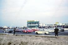 Lotus Cortinas, Mini Coopers, Ford Falcons on grid Thruxton BTCC 1968 colour photo