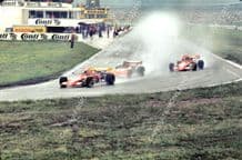MARCH 722 - Lauda & Ronnie Peterson lead Gethin (Chevron). Hockenheim F2 1972.  Action photo