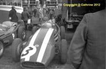 MASERATI 250F Masten Gregory in Silverstone paddock 1958 .Amateur 10x7"photo
